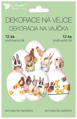 Zmršťovacia dekorácia na vajcia s veľkonočnými zvieratkami 12 ks