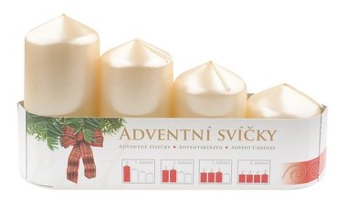 Adventná sviečka valec krémová LAK postupka 60, 75, 90, 105 x 50 mm, 4 ks